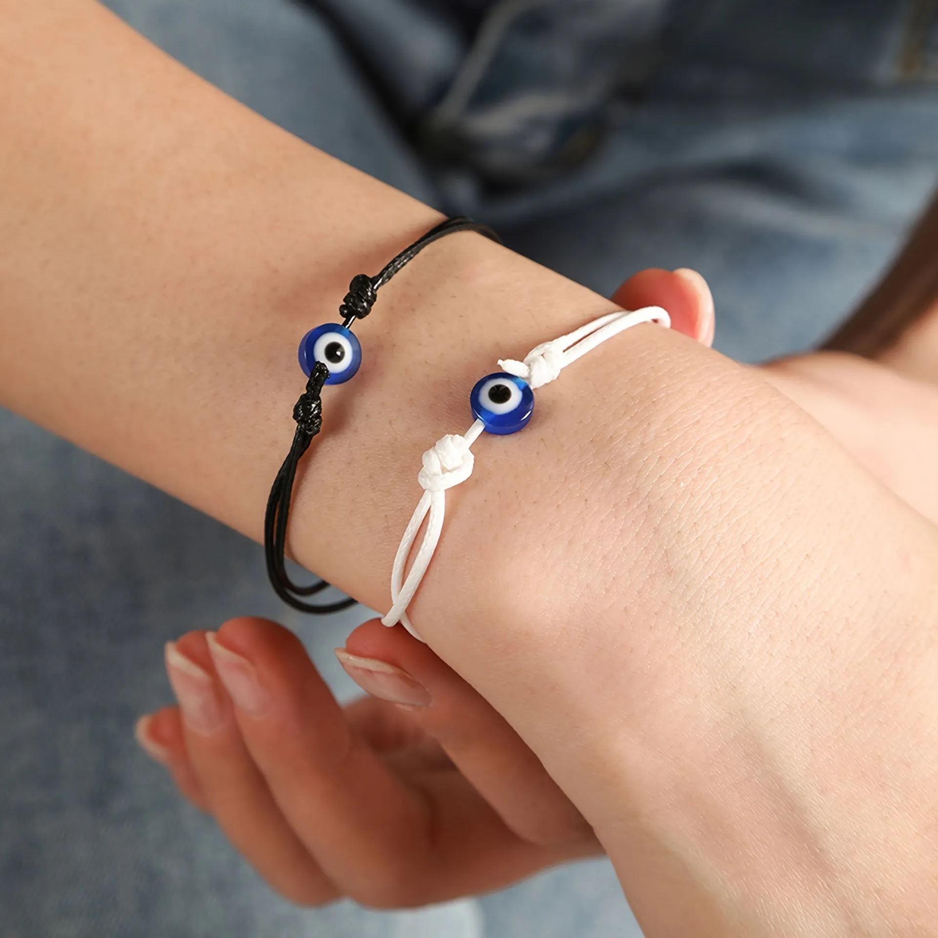 2pcs Evil Eye Charm String Bracelets Lucky Friendship Couple Bracelets