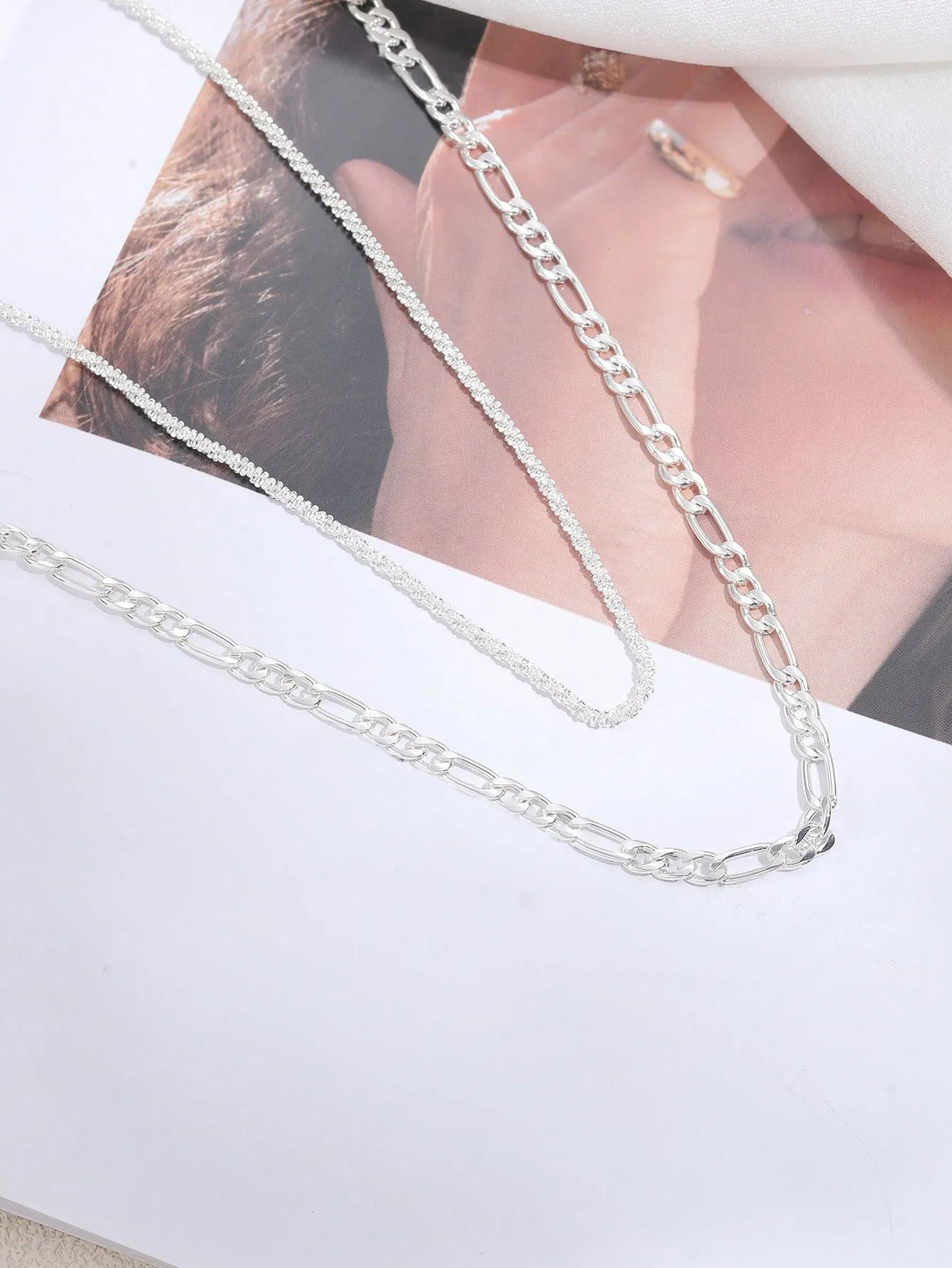 2pcs Silver Chain Necklaces Set- FD ⚡