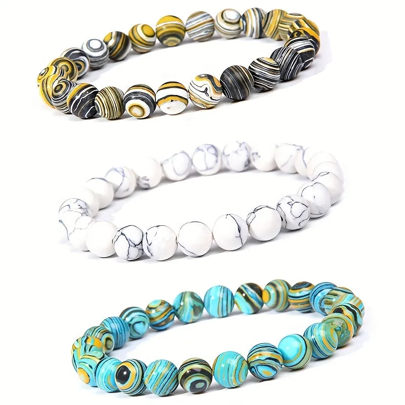 3 Pcs Set Healing Stone Bead Bracelet For Man Yoga
