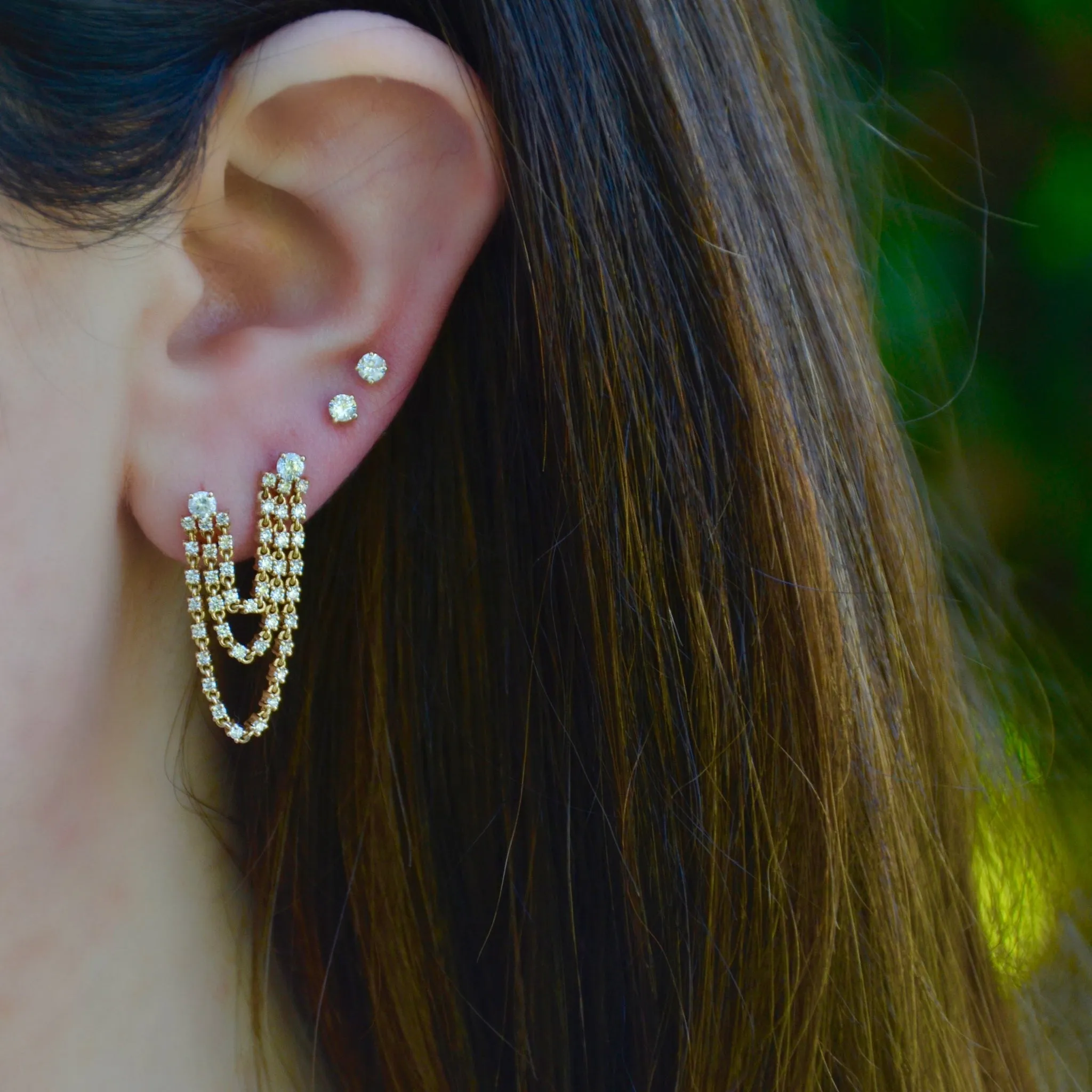3 Strand Double Piercing Curtain Earring
