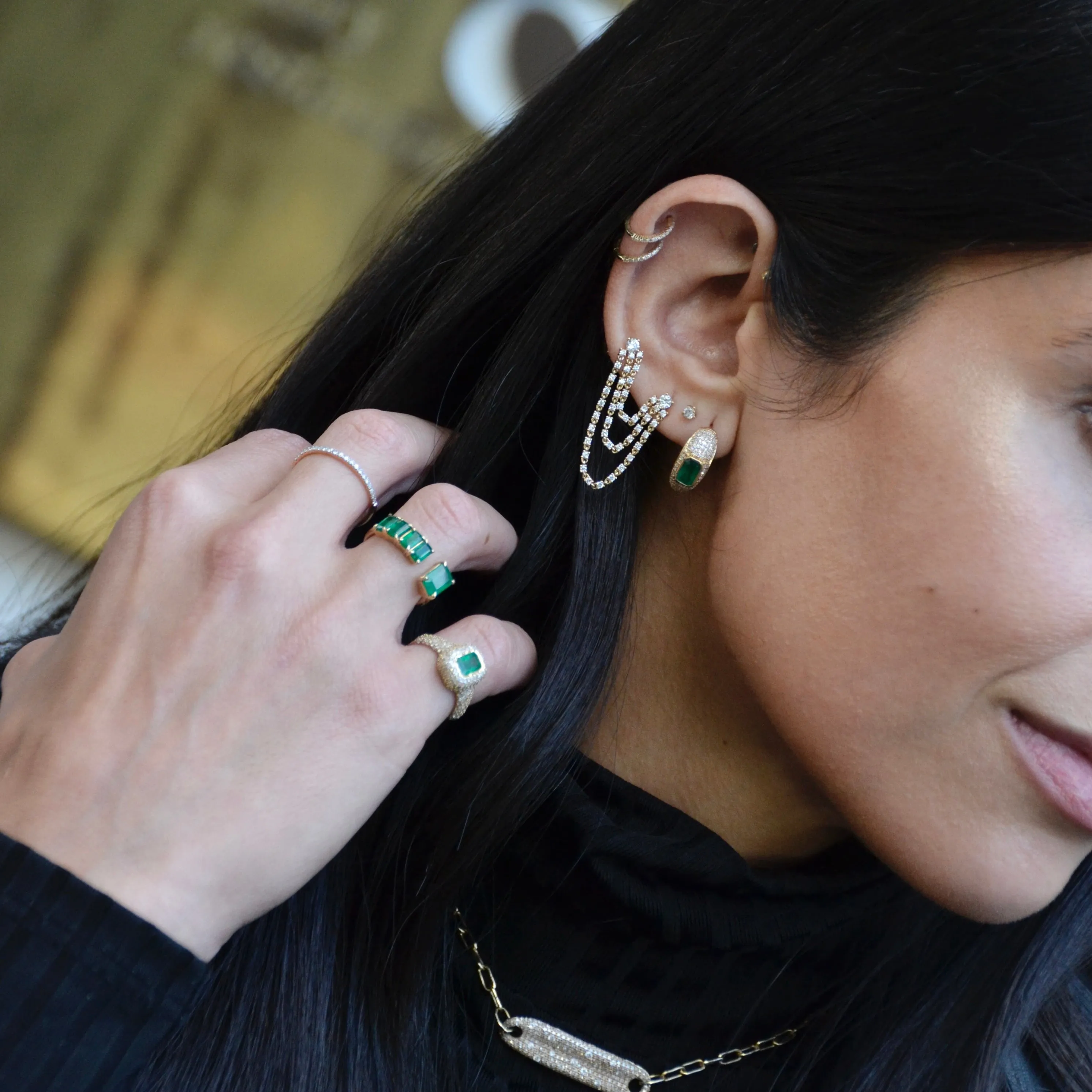 3 Strand Double Piercing Curtain Earring