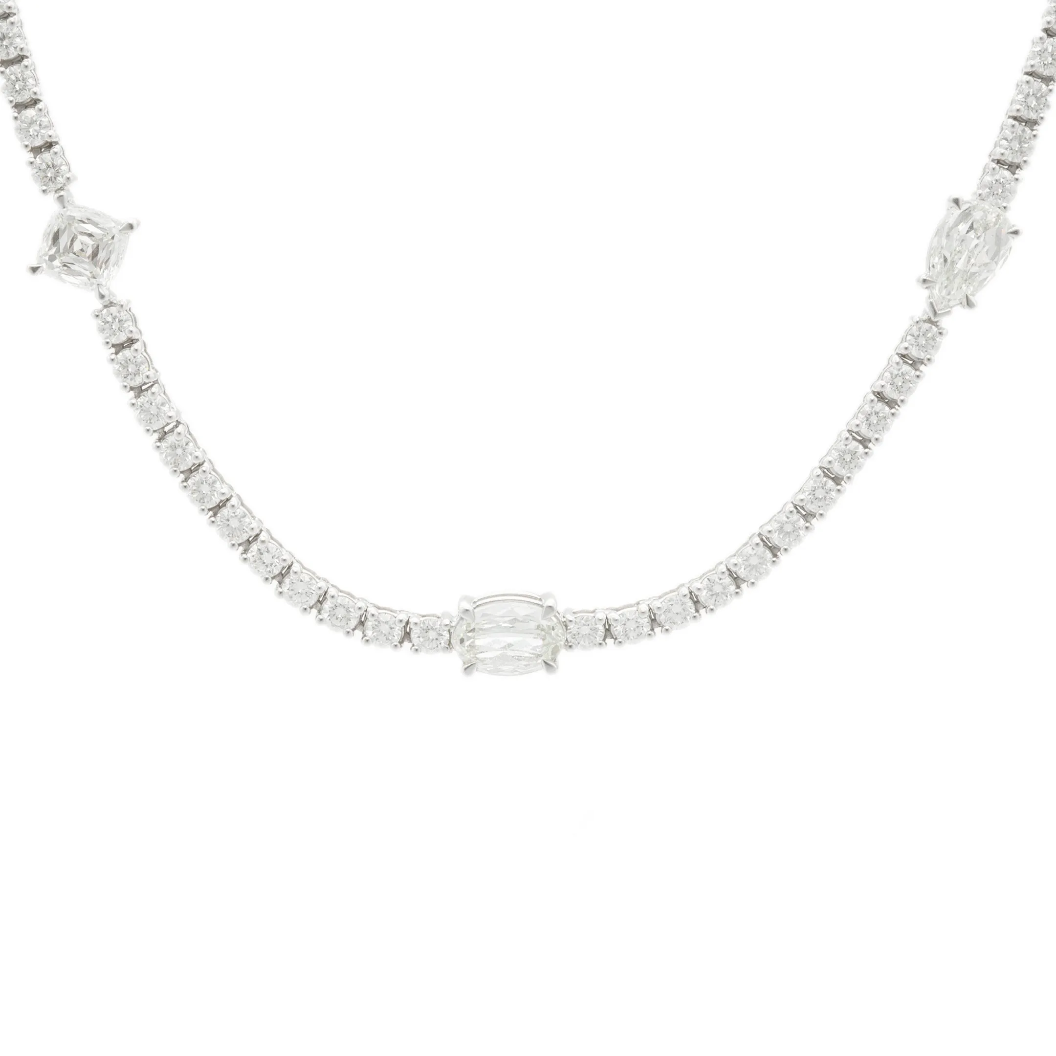 3.60ct 18k White Gold Mixed Shape Diamond Necklace