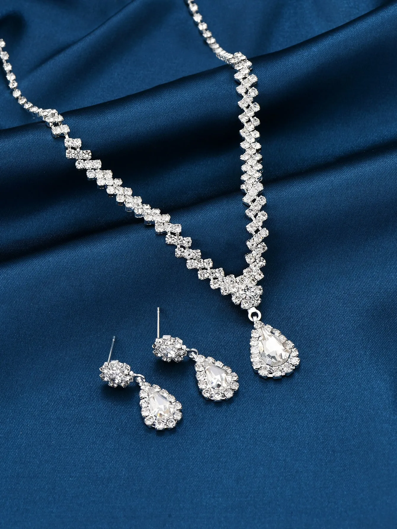 3pcs Rhinestone Water-drop Decor Jewelry Set - Silver