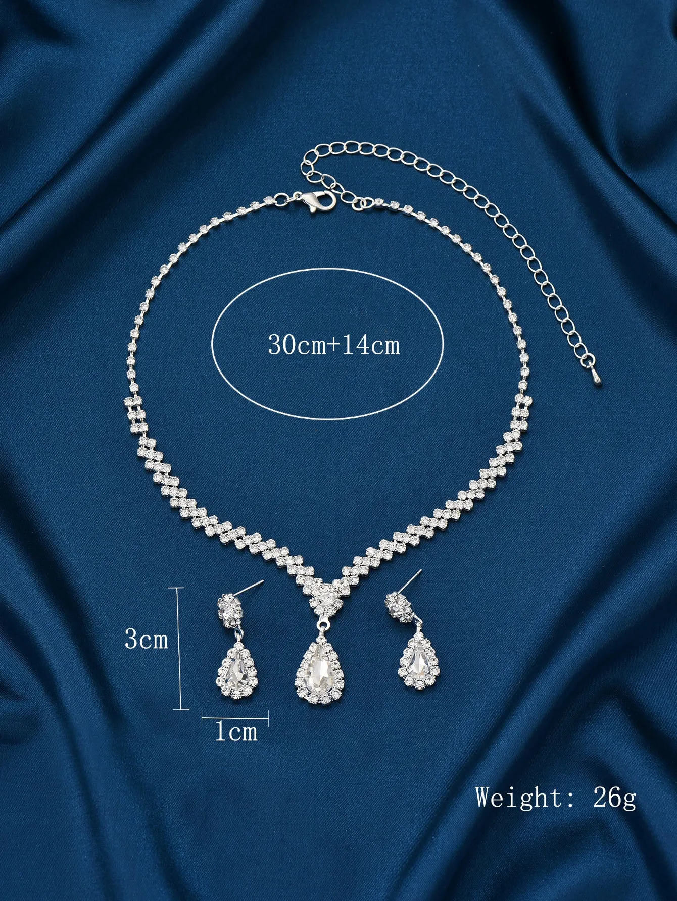 3pcs Rhinestone Water-drop Decor Jewelry Set - Silver