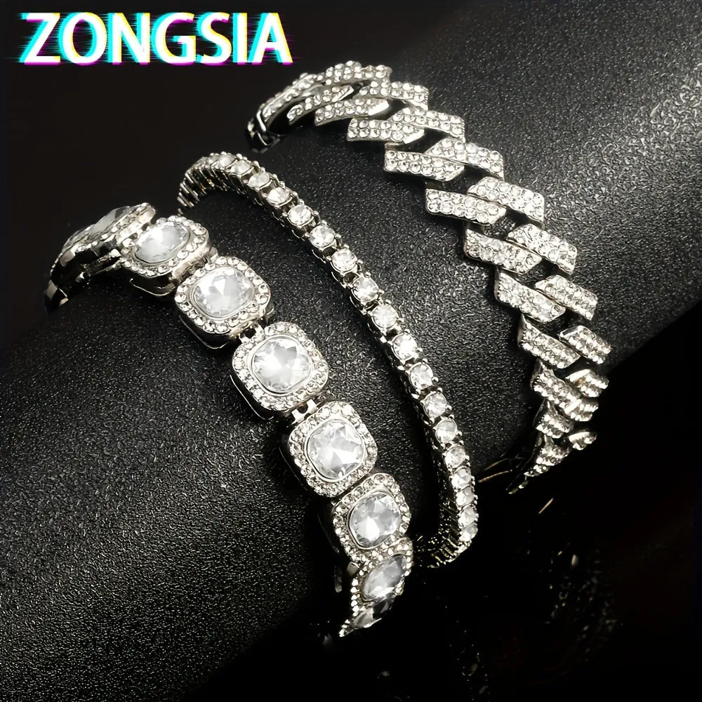 3pcs Stylish Bracelet Set Silvery Hip hop Punk Jewelry Gift