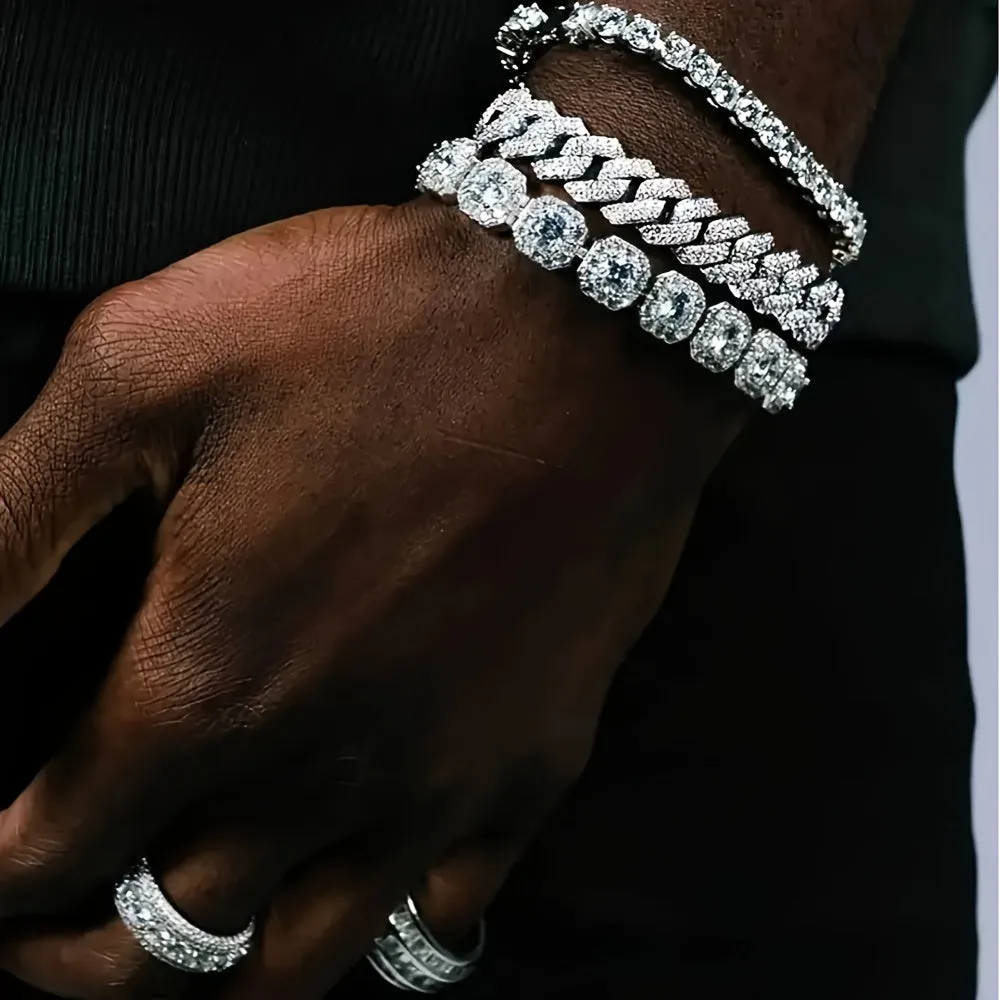 3pcs Stylish Bracelet Set Silvery Hip hop Punk Jewelry Gift