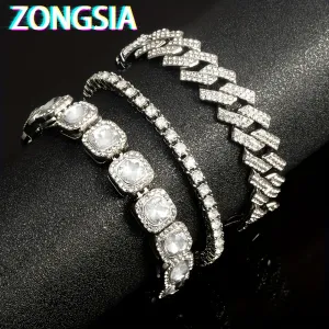 3pcs Stylish Bracelet Set Silvery Hip hop Punk Jewelry Gift