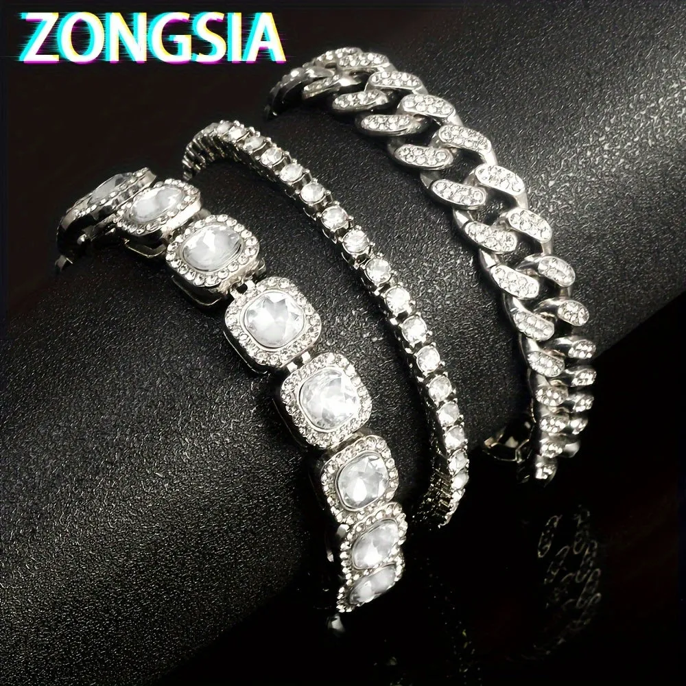 3pcs Stylish Bracelet Set Silvery Hip hop Punk Jewelry Gift