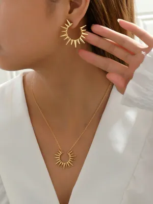 3pcs Willow Stud Earrings & Necklace Jewelry Set - Gold