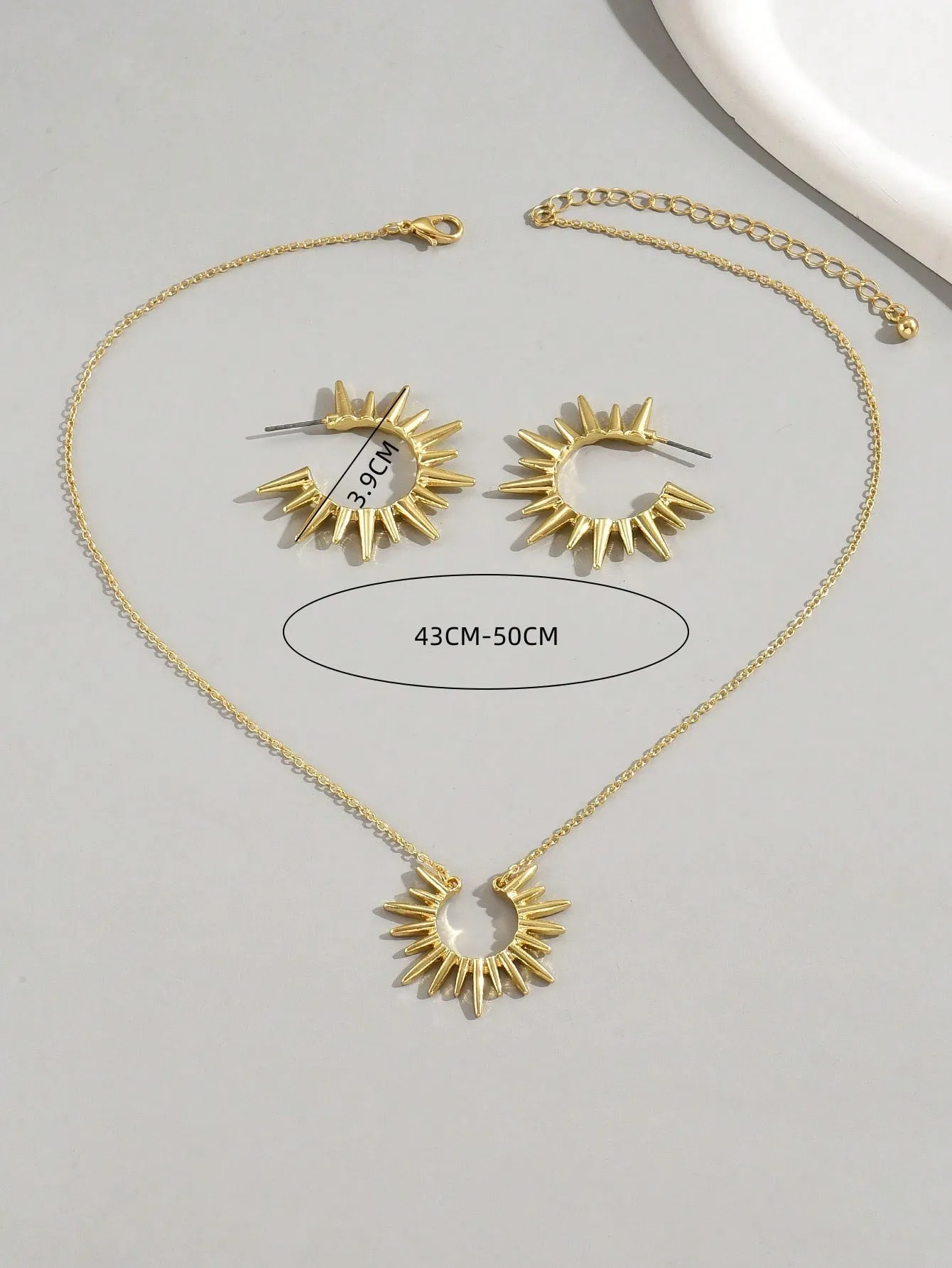 3pcs Willow Stud Earrings & Necklace Jewelry Set - Gold