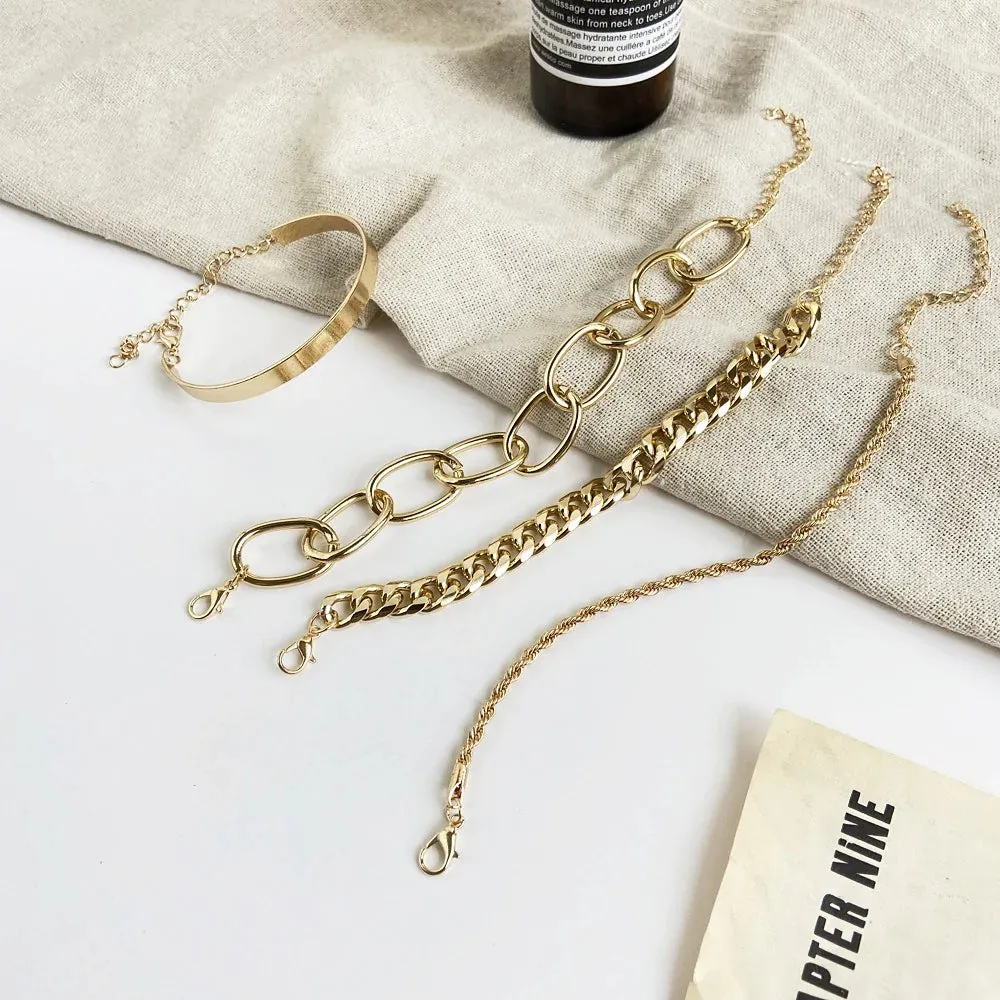 4 Pcs Cuban Chain Open Bracelets Set