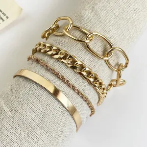 4 Pcs Cuban Chain Open Bracelets Set