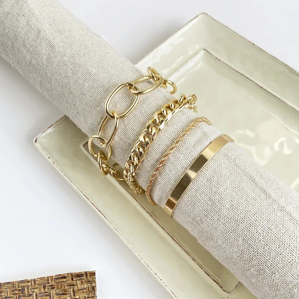 4 Pcs Cuban Chain Open Bracelets Set