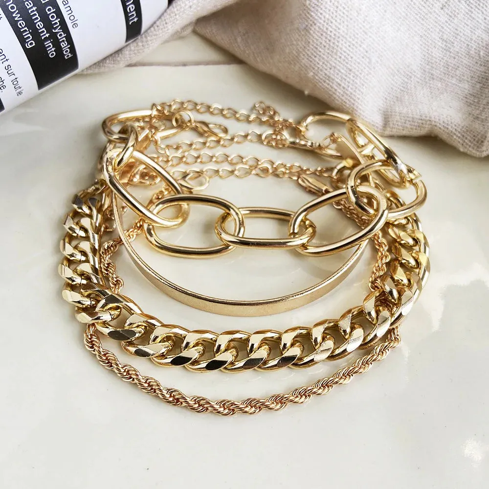 4 Pcs Cuban Chain Open Bracelets Set