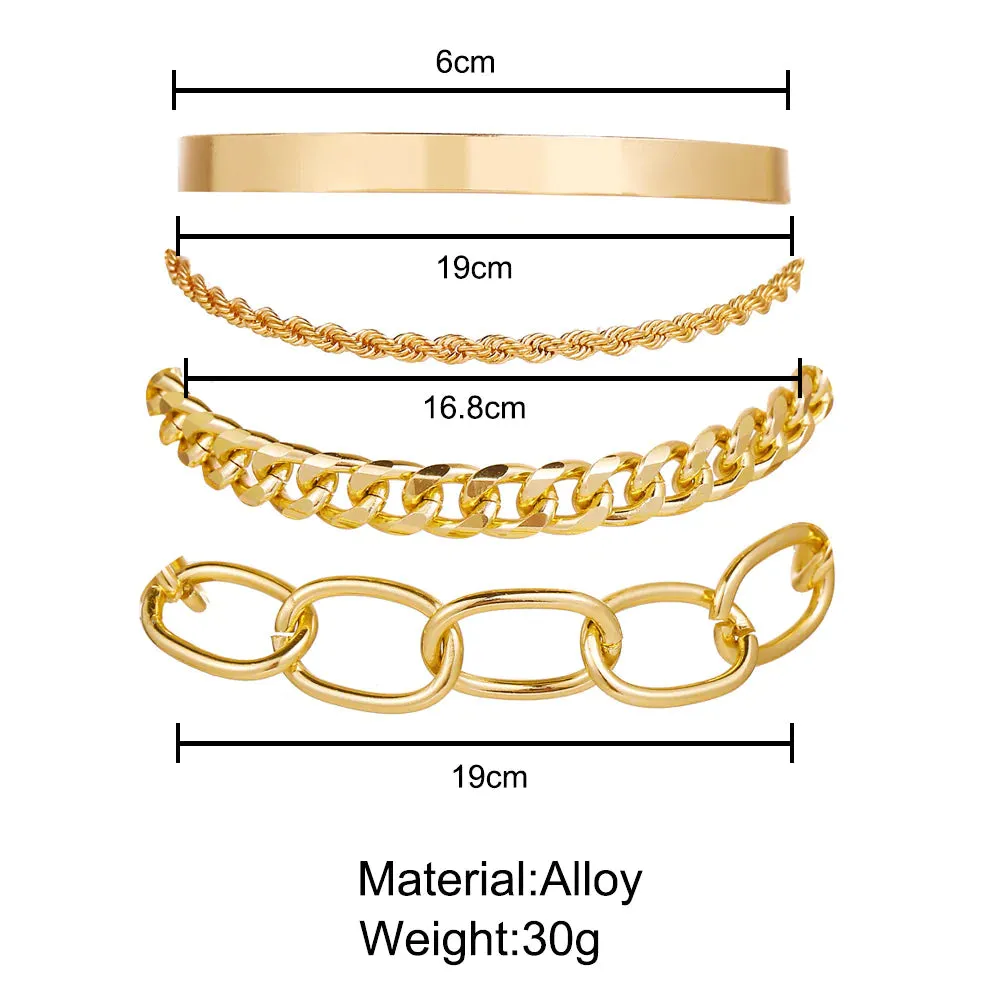 4 Pcs Cuban Chain Open Bracelets Set