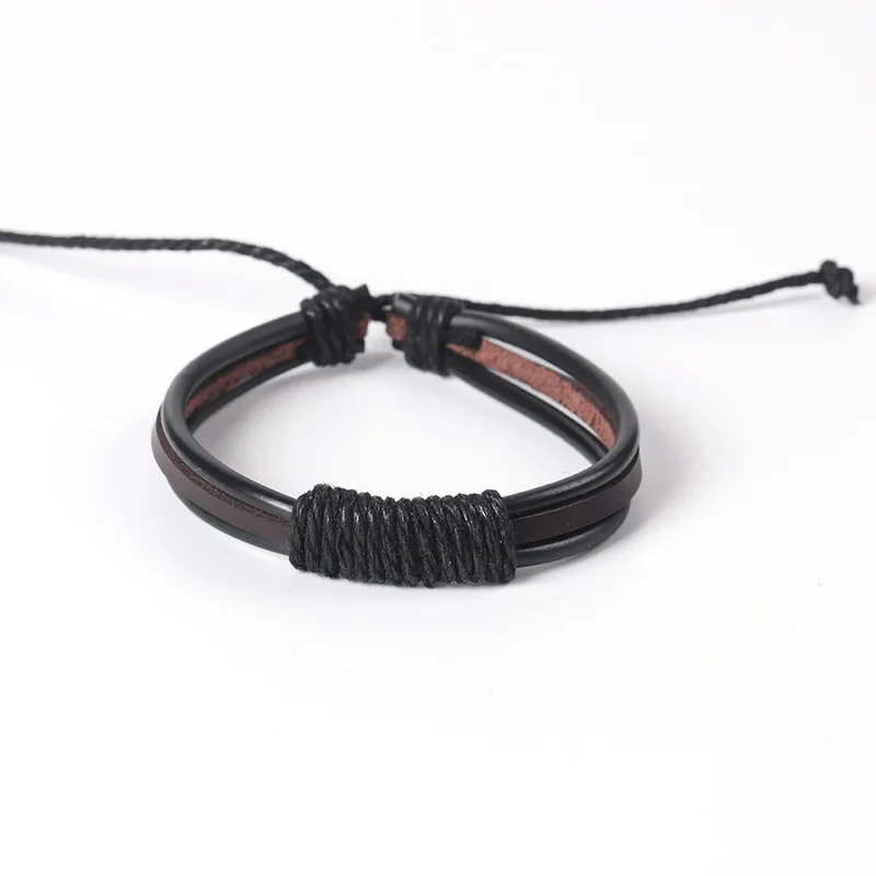 4pcs Men's Layer Leather Bracelet Adjustable Stylish Bracelets