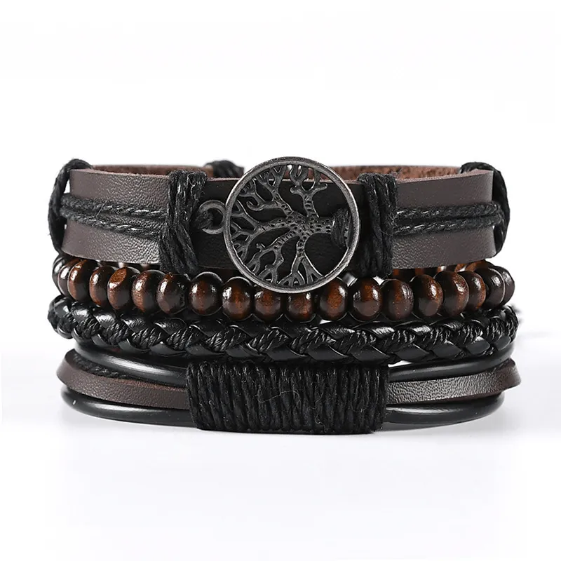4pcs Men's Layer Leather Bracelet Adjustable Stylish Bracelets