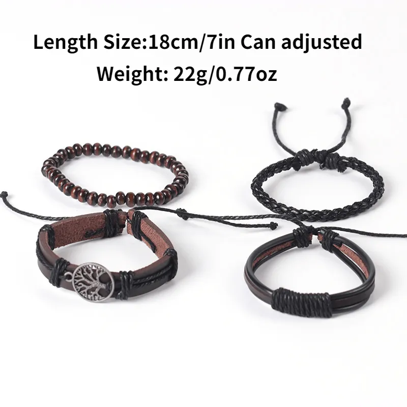 4pcs Men's Layer Leather Bracelet Adjustable Stylish Bracelets