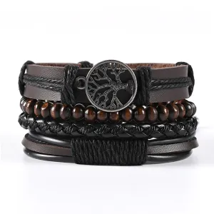 4pcs Men's Layer Leather Bracelet Adjustable Stylish Bracelets