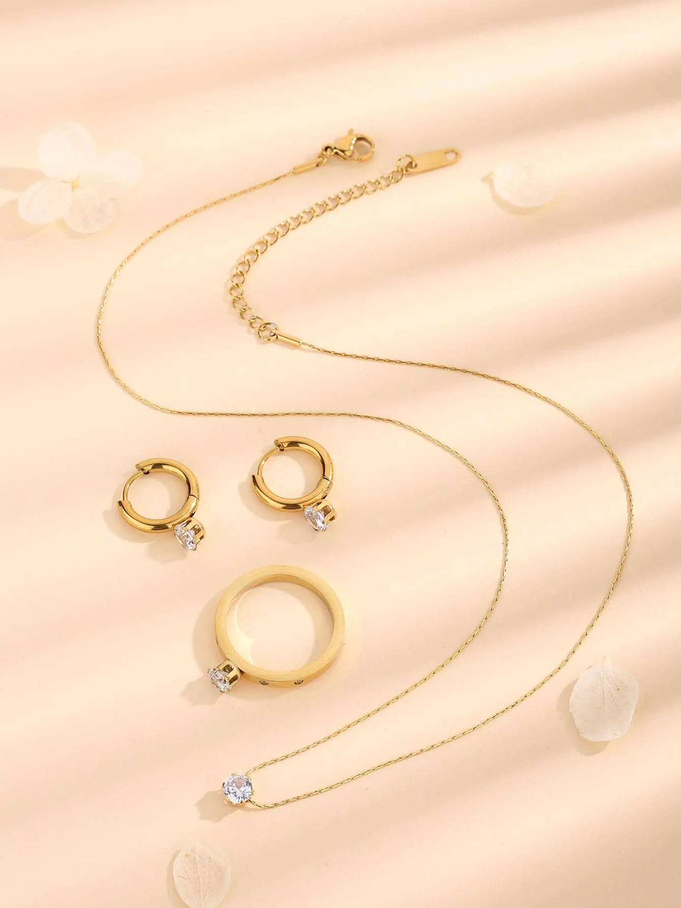 4pcs/set Rhinestone Decor Jewelry Set - Gold
