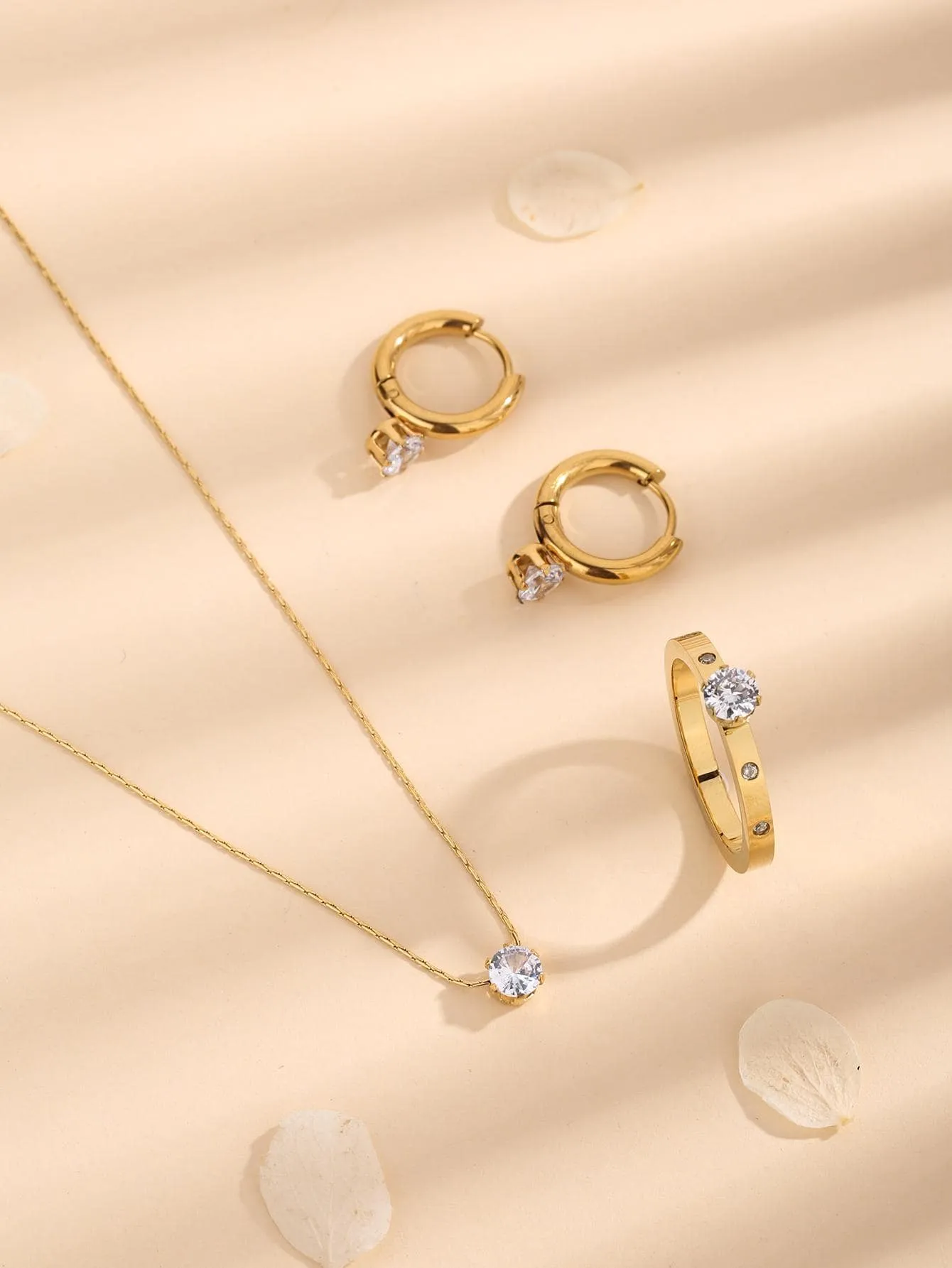 4pcs/set Rhinestone Decor Jewelry Set - Gold