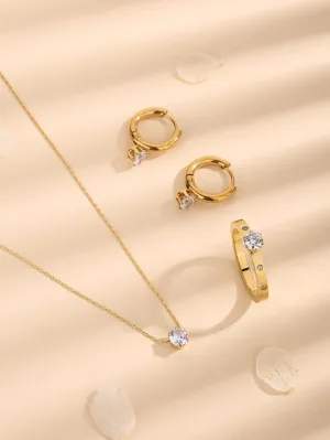 4pcs/set Rhinestone Decor Jewelry Set - Gold