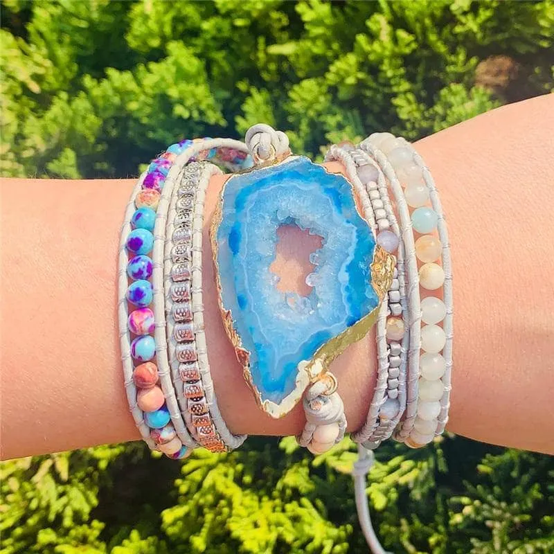 5 Strands Wrap Natural Jasper Stone Bohemian Bracelets - Black Diamonds New York