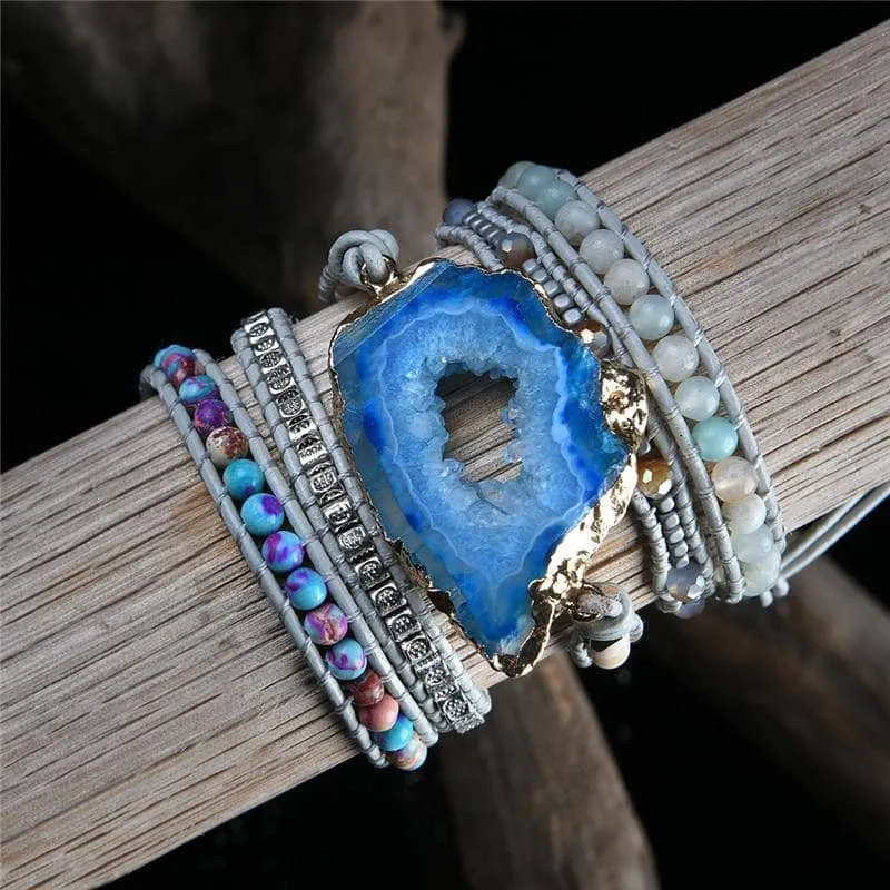5 Strands Wrap Natural Jasper Stone Bohemian Bracelets - Black Diamonds New York