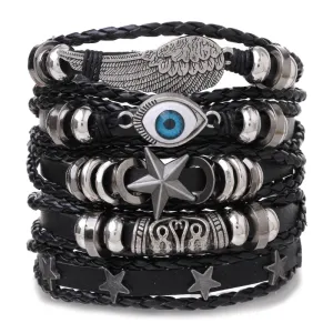 5pcs set Men's Leather Bracelet Stylish Adjustable Bracelet