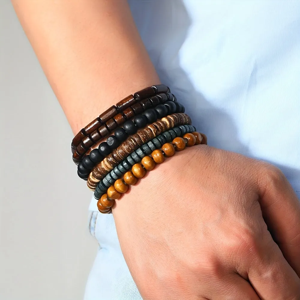6pcs Beaded Bracelets For Men Set - Daily Decoration Gift For Family and Friends