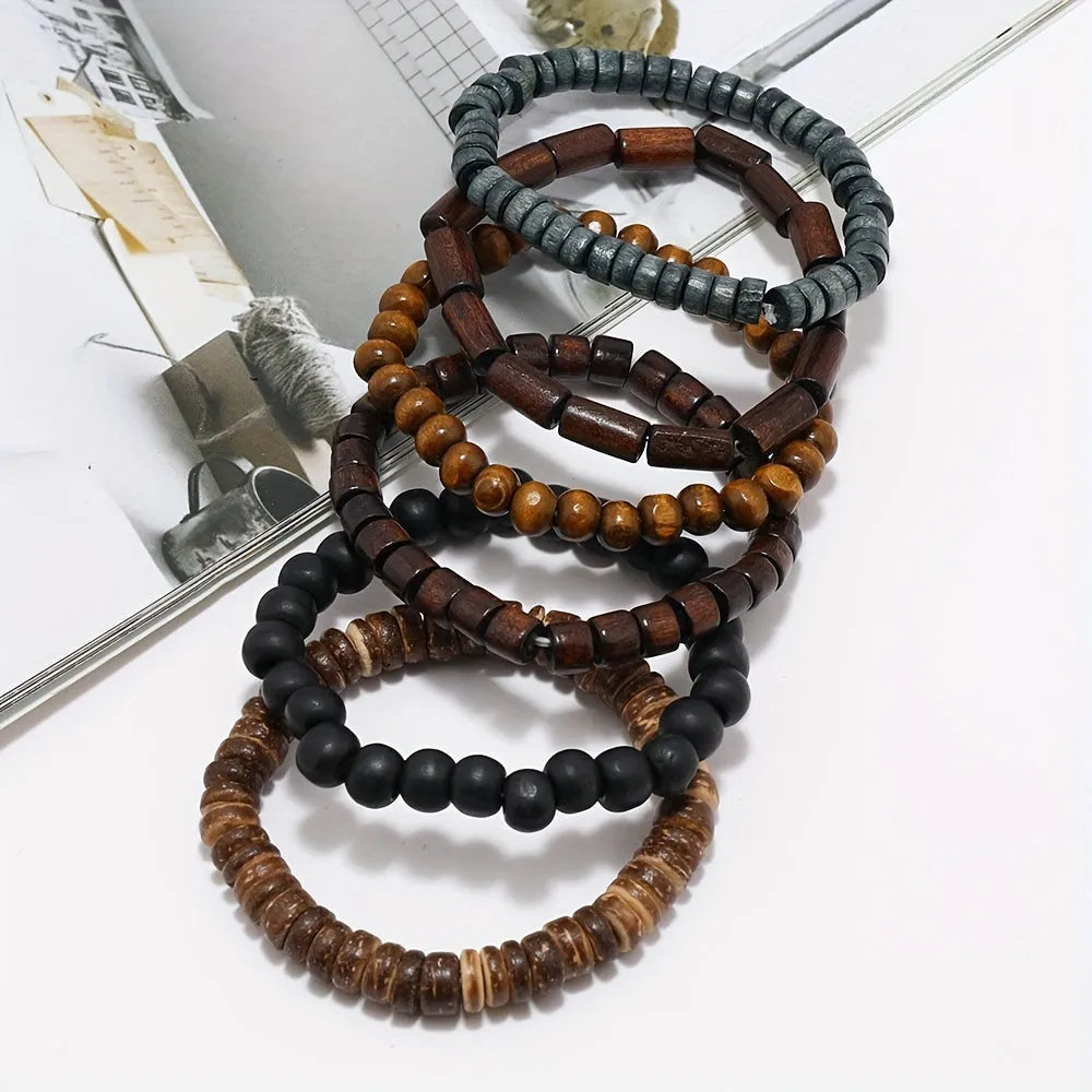 6pcs Beaded Bracelets For Men Set - Daily Decoration Gift For Family and Friends