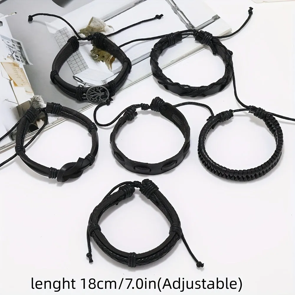 6pcs Men's PU Leather Bracelet Set Party Jewelry Gift
