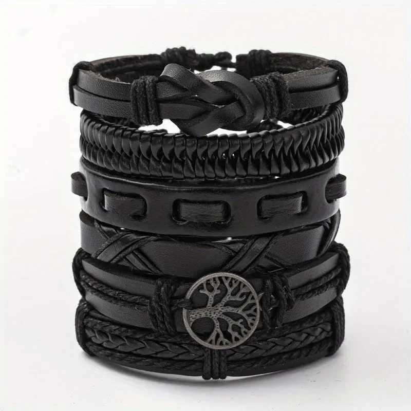 6pcs Men's PU Leather Bracelet Set Party Jewelry Gift