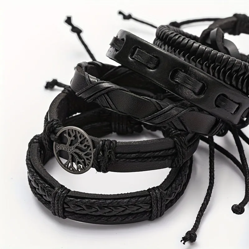 6pcs Men's PU Leather Bracelet Set Party Jewelry Gift