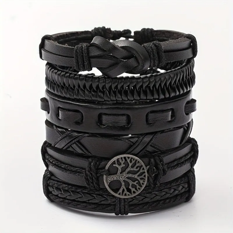 6pcs Men's PU Leather Bracelet Set Party Jewelry Gift