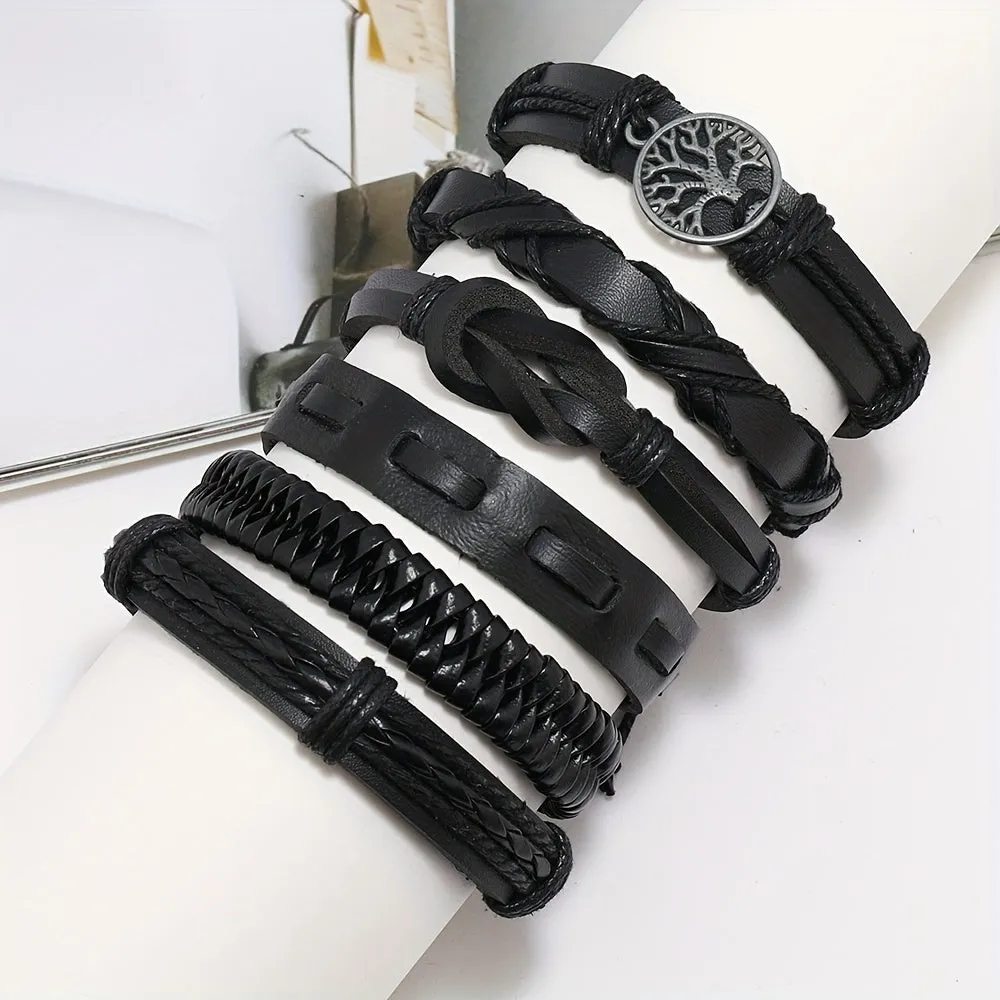 6pcs Men's PU Leather Bracelet Set Party Jewelry Gift