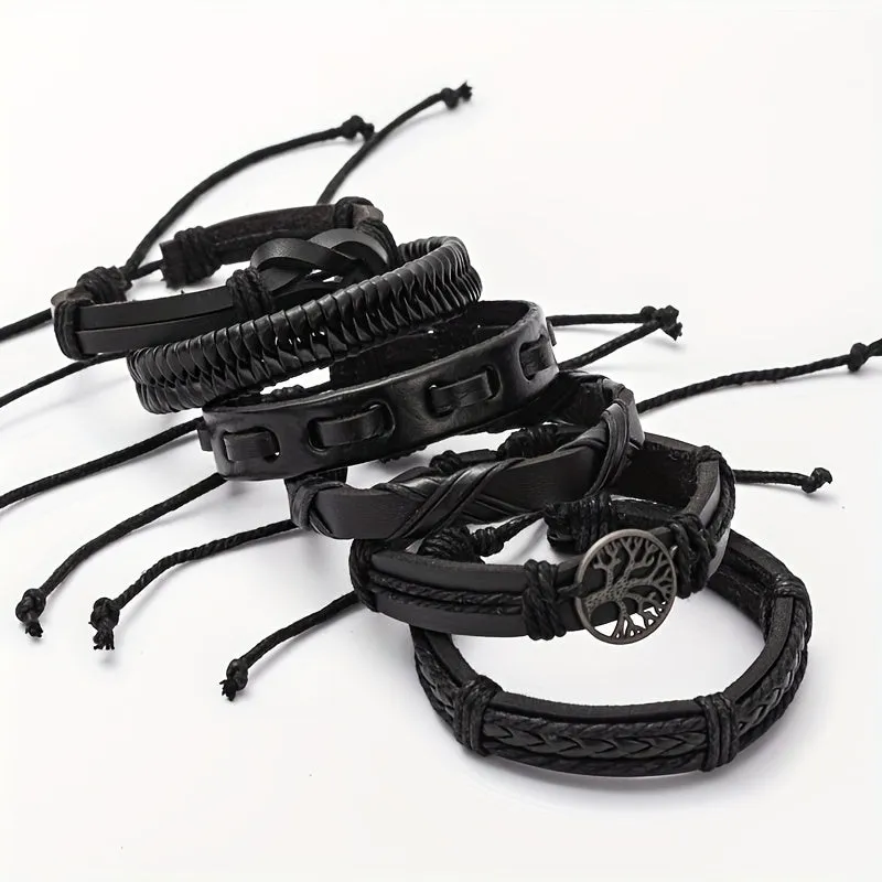 6pcs Men's PU Leather Bracelet Set Party Jewelry Gift