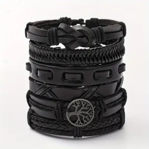 6pcs Men's PU Leather Bracelet Set Party Jewelry Gift