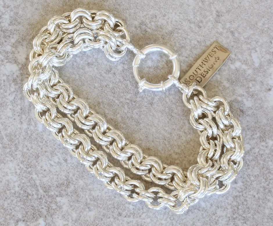 8.2mm 2-Strand Sterling Silver Two-By-Two Link Bracelet with 18mm Sterling Silver Spring Ring Clasp