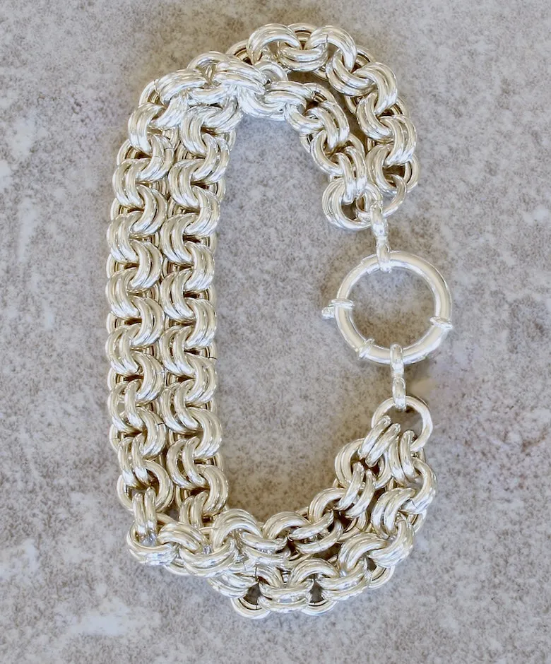 8.2mm 2-Strand Sterling Silver Two-By-Two Link Bracelet with 18mm Sterling Silver Spring Ring Clasp