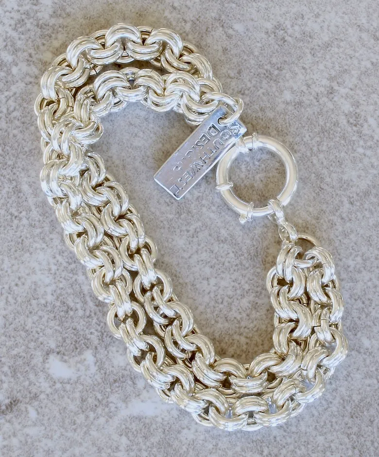 8.2mm 2-Strand Sterling Silver Two-By-Two Link Bracelet with 18mm Sterling Silver Spring Ring Clasp