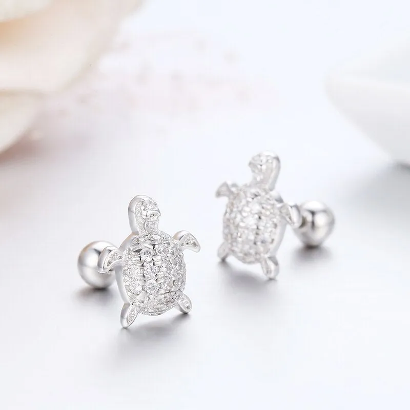 925 Scuba Real Silver Earrings: Turtles