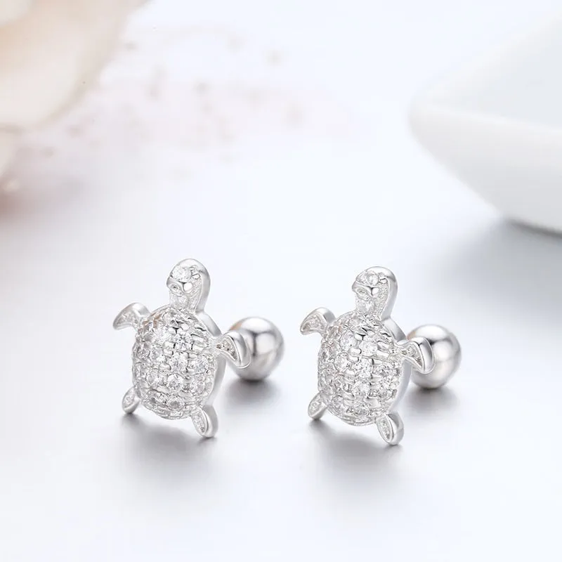 925 Scuba Real Silver Earrings: Turtles