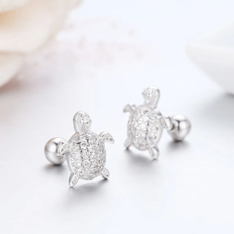 925 Scuba Real Silver Earrings: Turtles