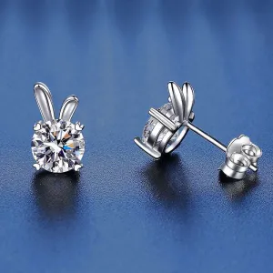 925 Silver Cute Rabbit Moissanite Earrings