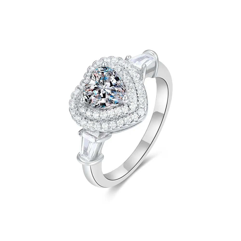 925 Silver Heart Luxury Moissanite Ring