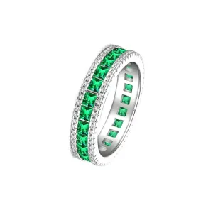 925 Silver Two Layer Small White CZ Diamond Center Square Emerald