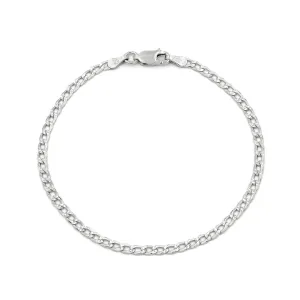925 Sterling Silver 2.5mm Solid Cuban Diamond Cut Pave Curb Link Bracelet