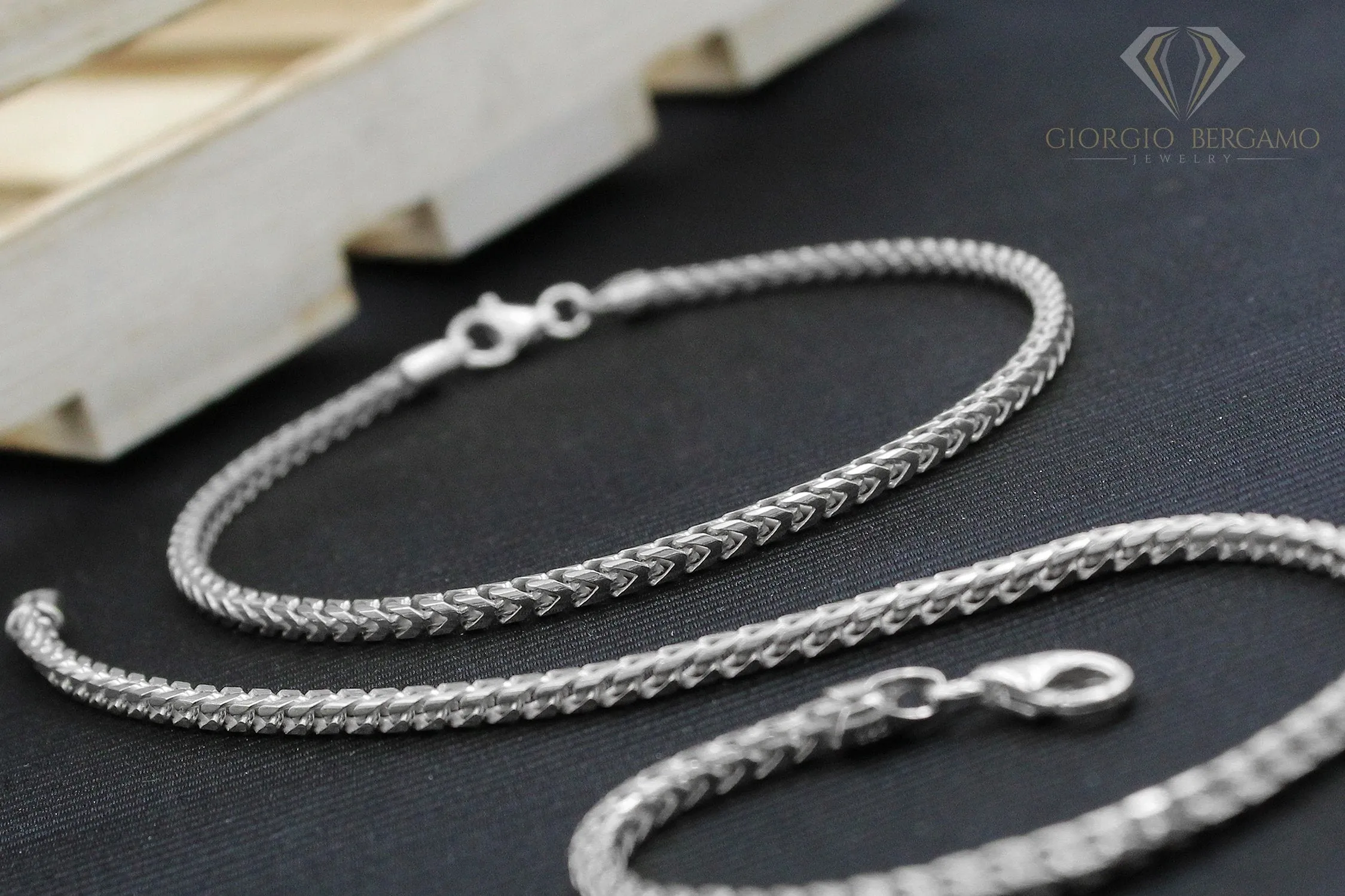 925 Sterling Silver 2.5mm Solid Franco Rhodium Bracelet/Anklet
