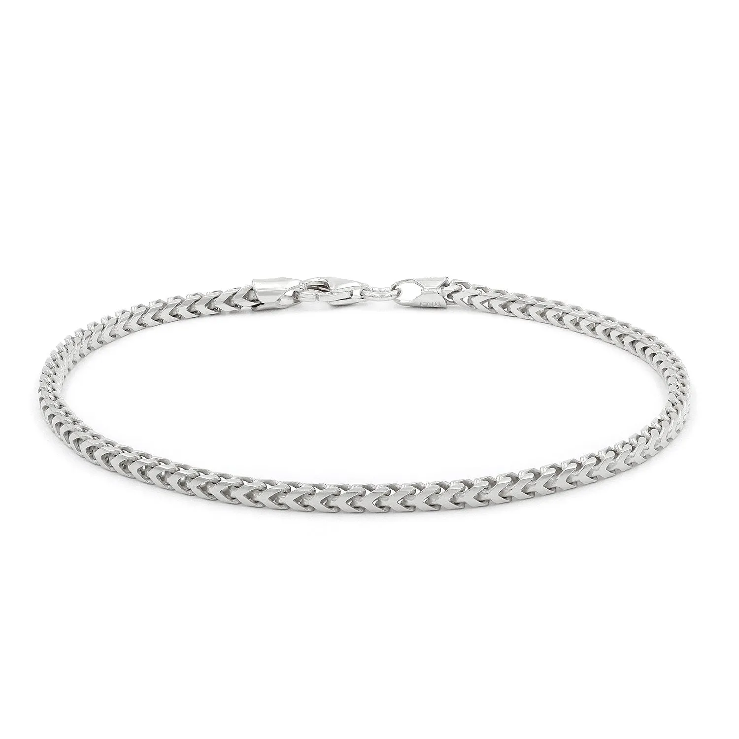 925 Sterling Silver 2.5mm Solid Franco Rhodium Bracelet/Anklet
